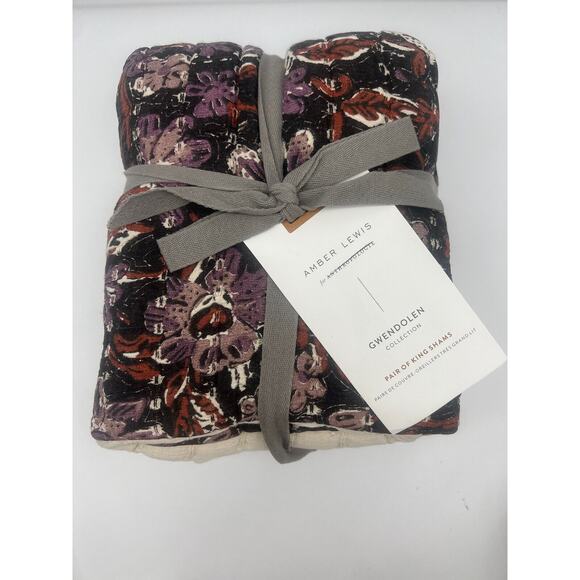 Amber Lewis for Anthropologie Gwendolen Shams, King Size Set of 2 In Dark - Picture 2 of 6